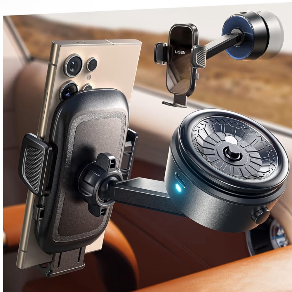 LISEN Electric Retractable Car Phone Mount, iPhone Vacuum Electric Suction Cup